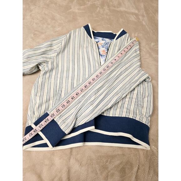 Faherty Reversible Mandalay Bomber Jacket Women’s XL Blue Tan Soft Cotton EUC - Picture 9 of 11